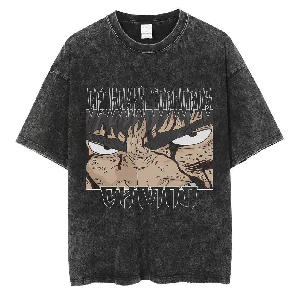 Men's Washed Black Hip Hop Streetwear T-Shirt