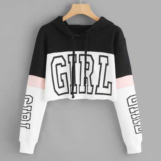 Harajuku Style Letter Print Crop Hoodie for Women