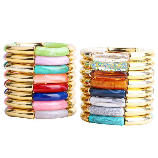 Harajuku Style Double Color Tube Bead Elastic Bracelet