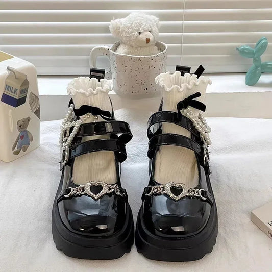 Sweet Heart-Shaped Buckle Mary Janes
