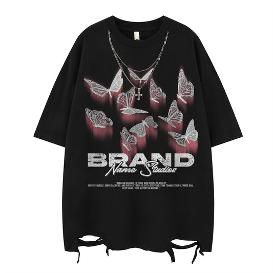 Harajuku Style Vintage Butterfly Print Cotton T-Shirt