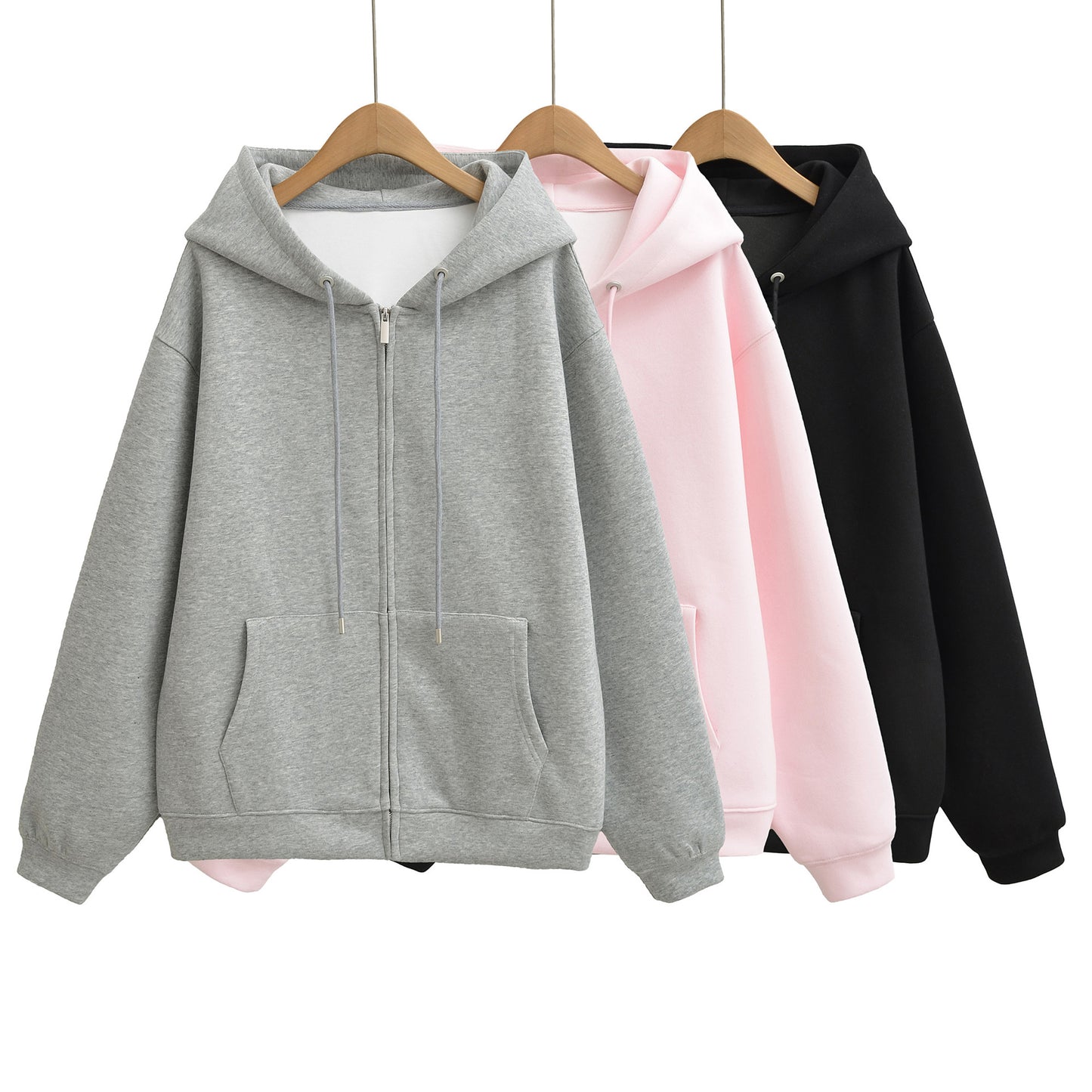 Loose Hooded Zipper Sweatshirt Jacket