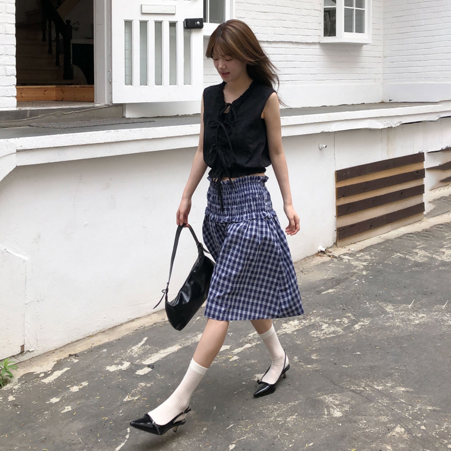 Blue Plaid Double Skirt for Women