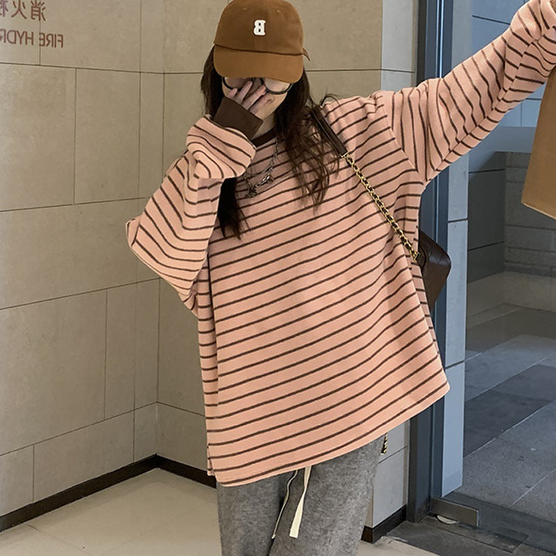 Women’s Oversized Pink Striped Layering Sweatshirt