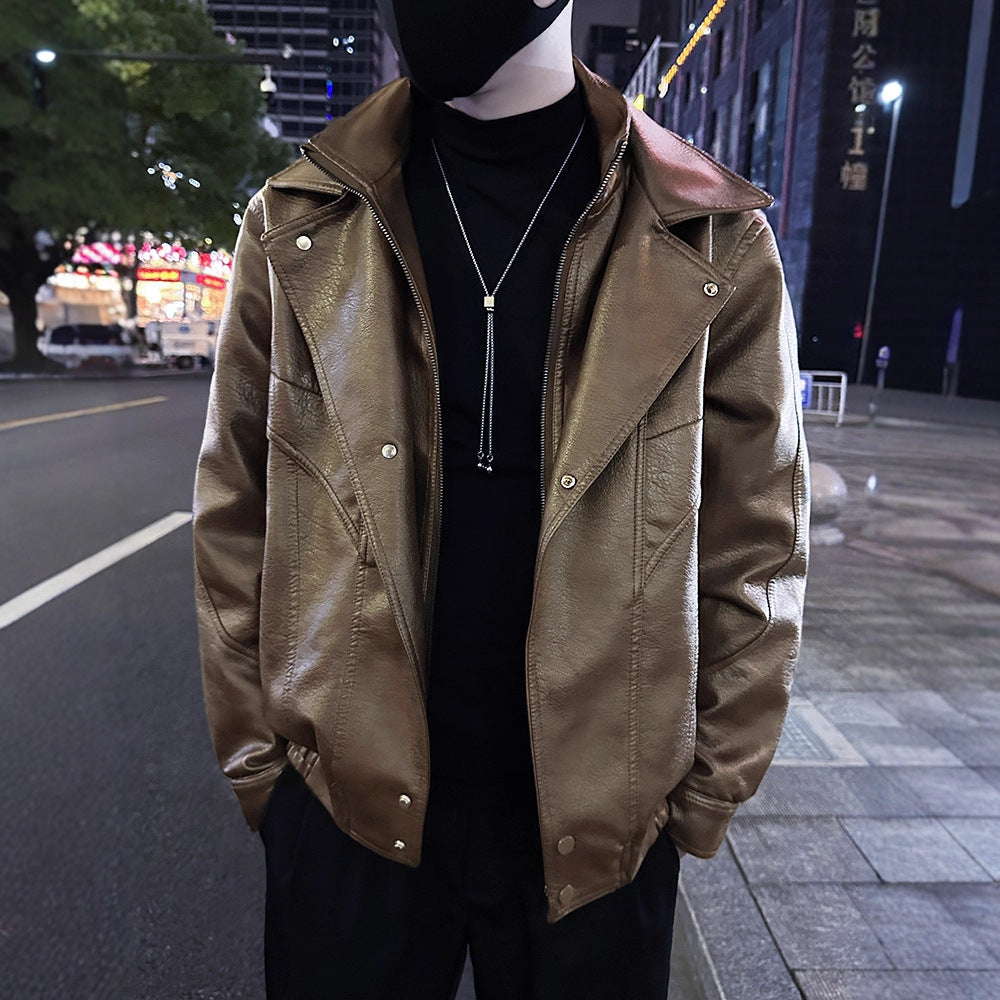 Faux Two-Piece Men's Leather Jacket Autumn/Winter Fashion Trendy Premium Quality Cool Leather Coat