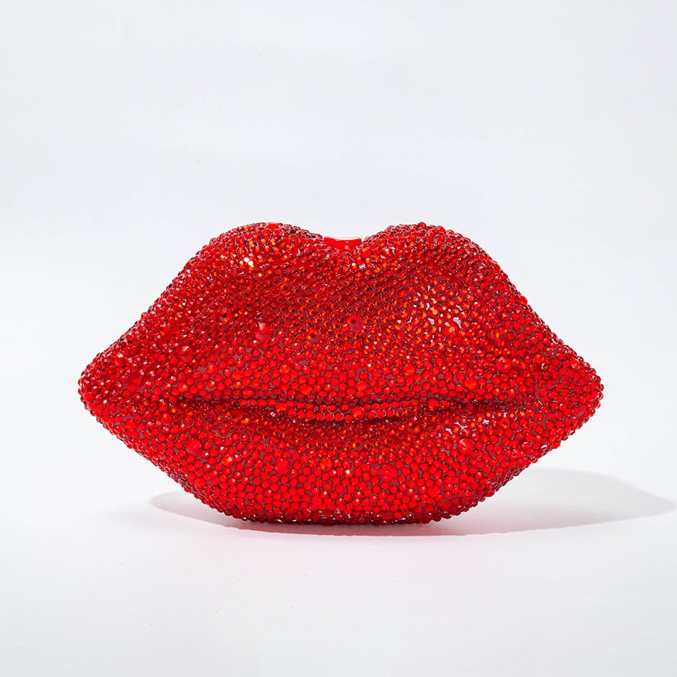 Mouth Shaped Rhinestone Evening Clutch - Playful Crystal Purse