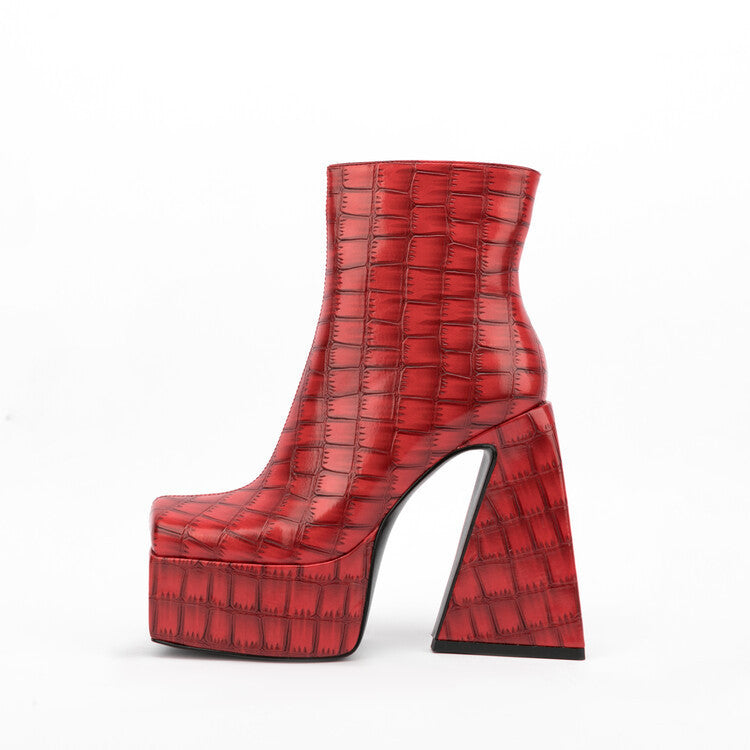 Chunky Heel Plaid Shaped Heel Nude Boots for Women