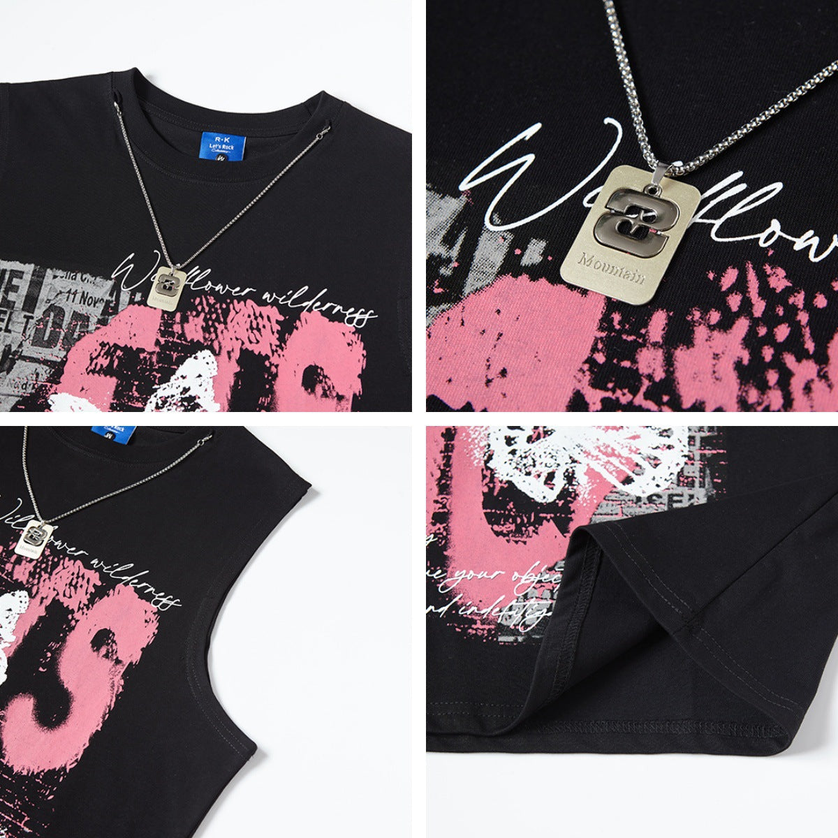 Butterfly Letter Print Design Necklace Sleeveless Vest Shirt