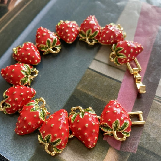 Playful Strawberry Enamel Glaze Bracelet