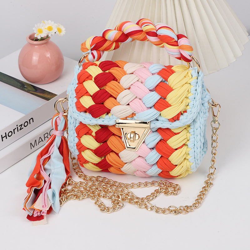 Harajuku Chic Hand-Woven Crossbody Bag with Chain