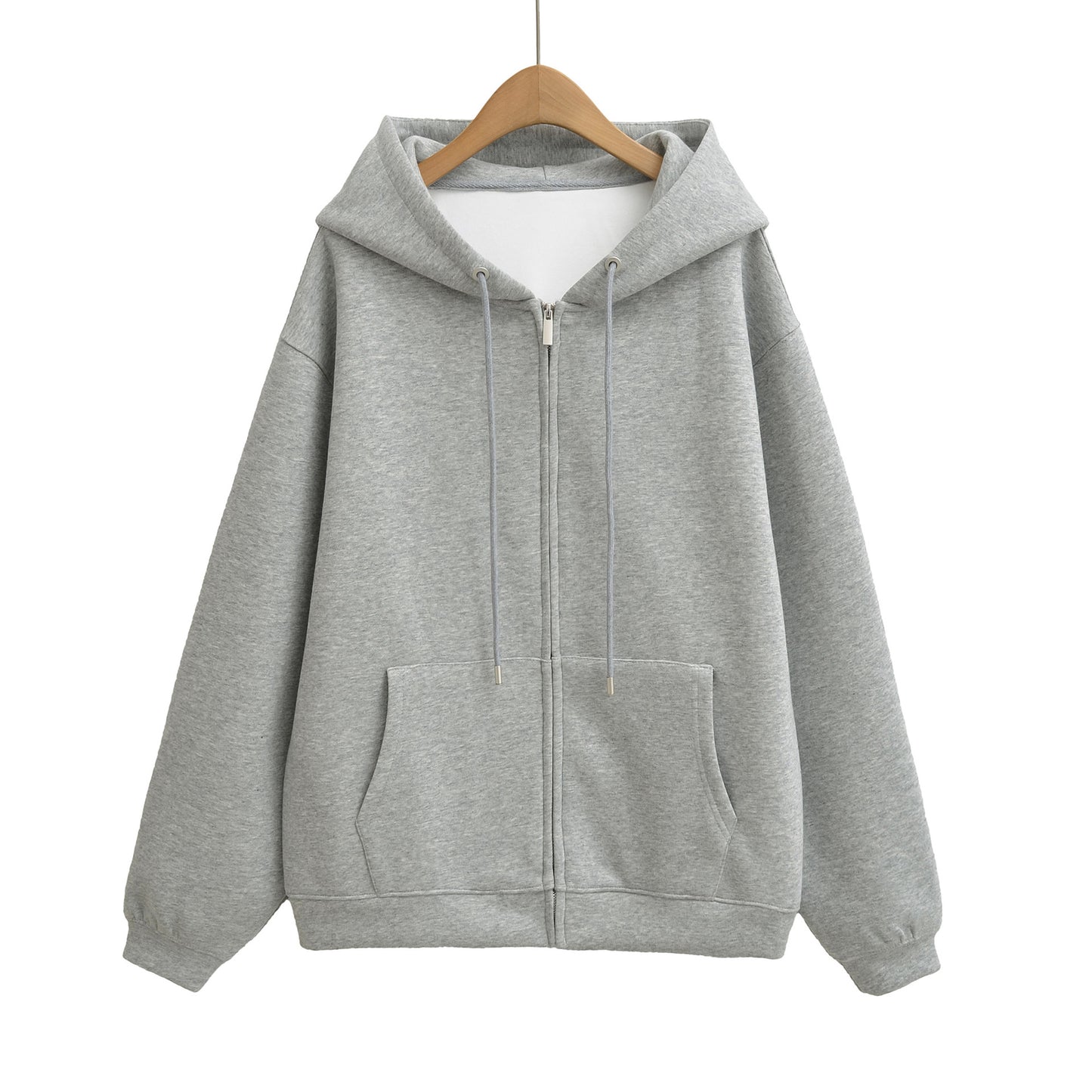 Loose Hooded Zipper Sweatshirt Jacket