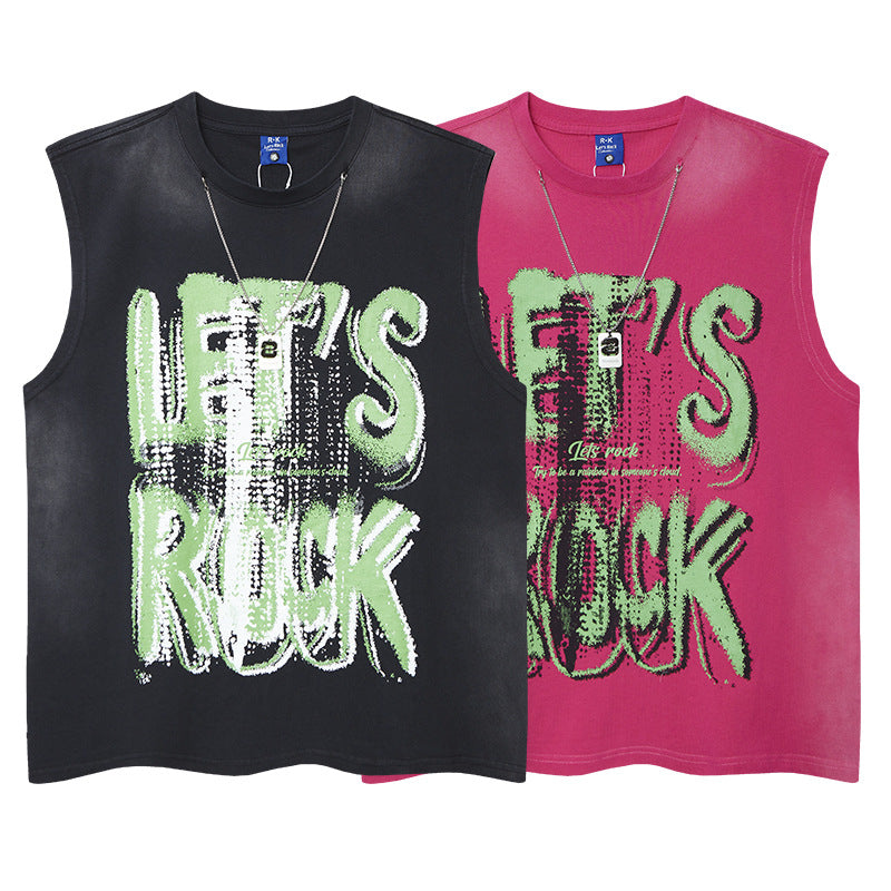 Street Style Printed Letter Chain Vest for Men