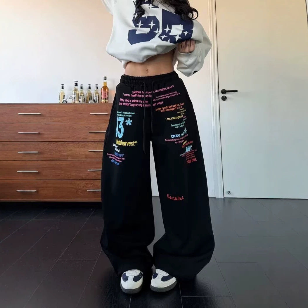 Harajuku Style Colorful Letter Print Sweatpants for Men and Women