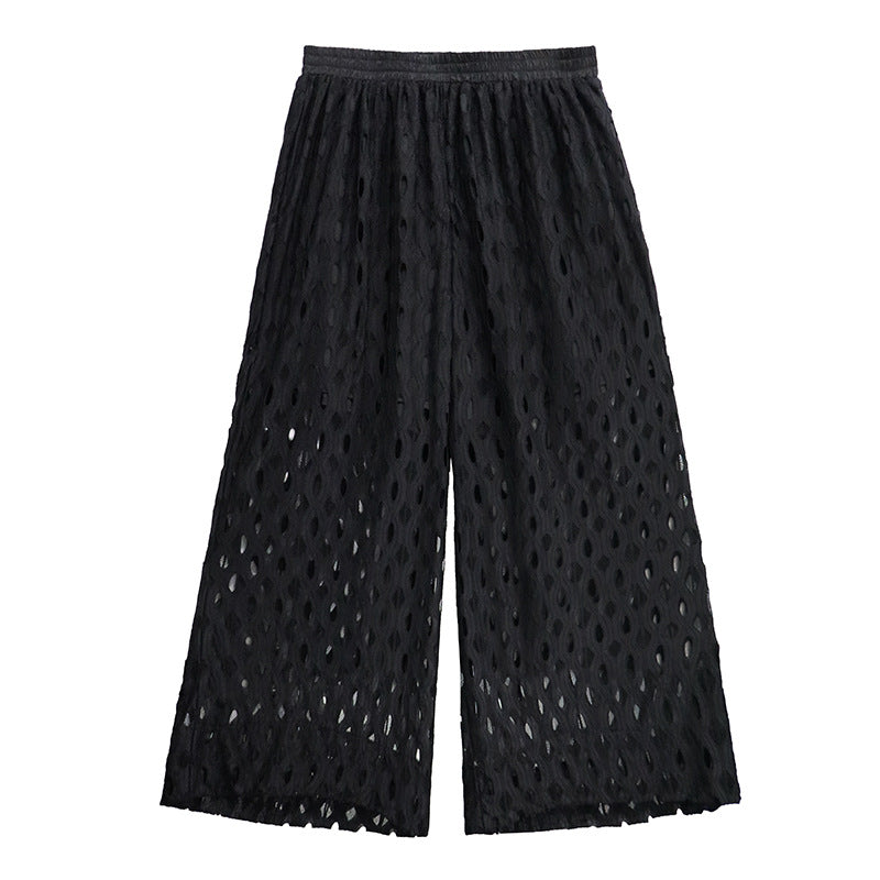 Goth Hollow Out Casual Wide Leg Pants for Women