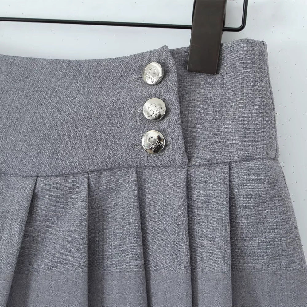 Button Embellished A-Line Pleated Skirt