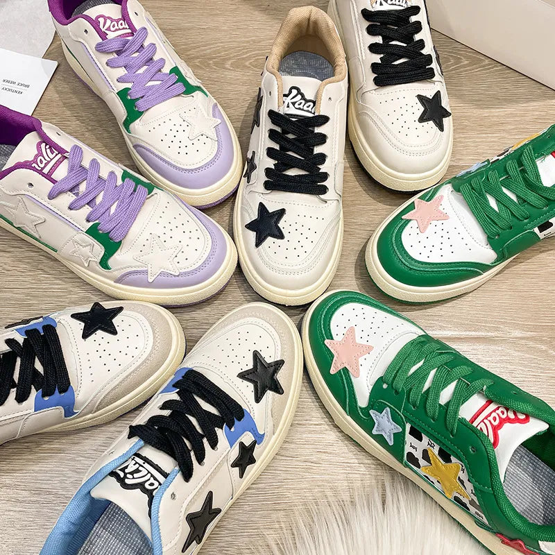 Playful Contrast Star Round Toe Athletic Sneakers