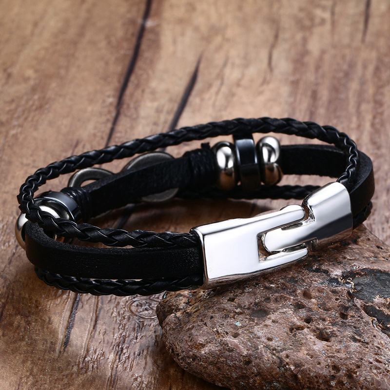 Harajuku Style Black Leather Infinity Men Bracelet