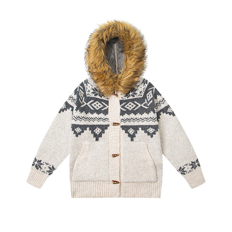 Hoodie with Detachable Fur Collar Unisex Loose Fit Sweater