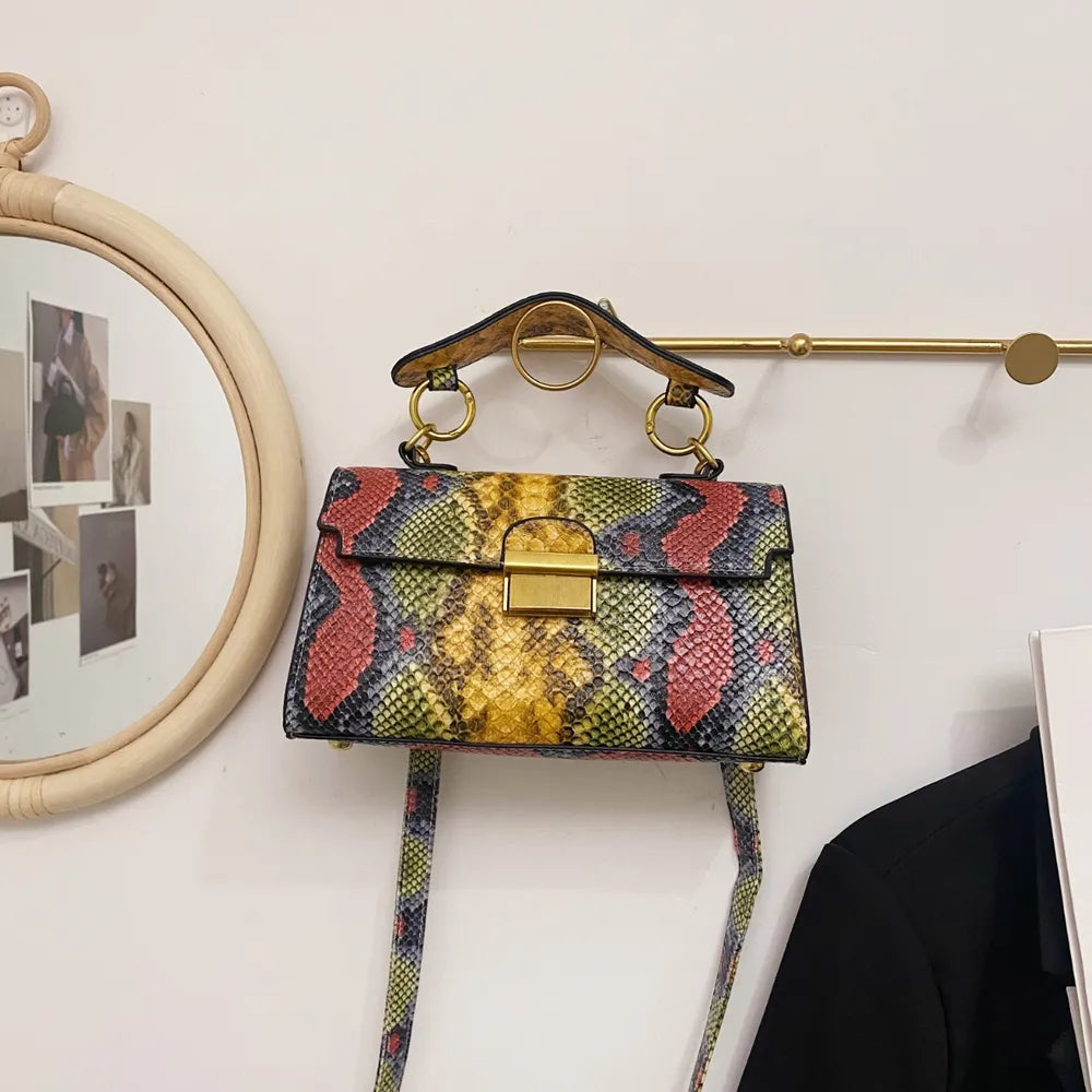 Playful PU Leather Snakeskin Print Crossbody Bag