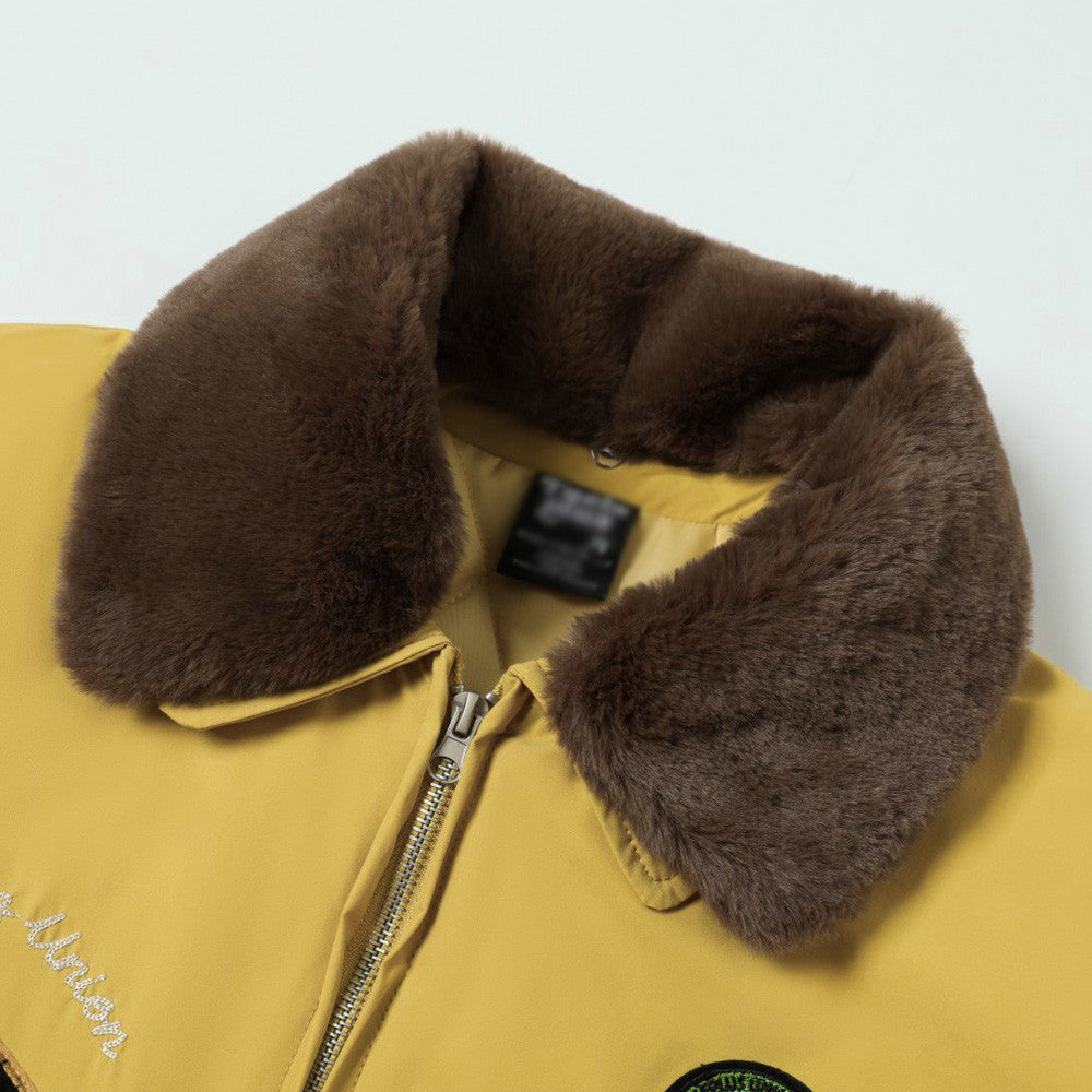 Embroidered Coat with Fur Collar and Cotton Jacket