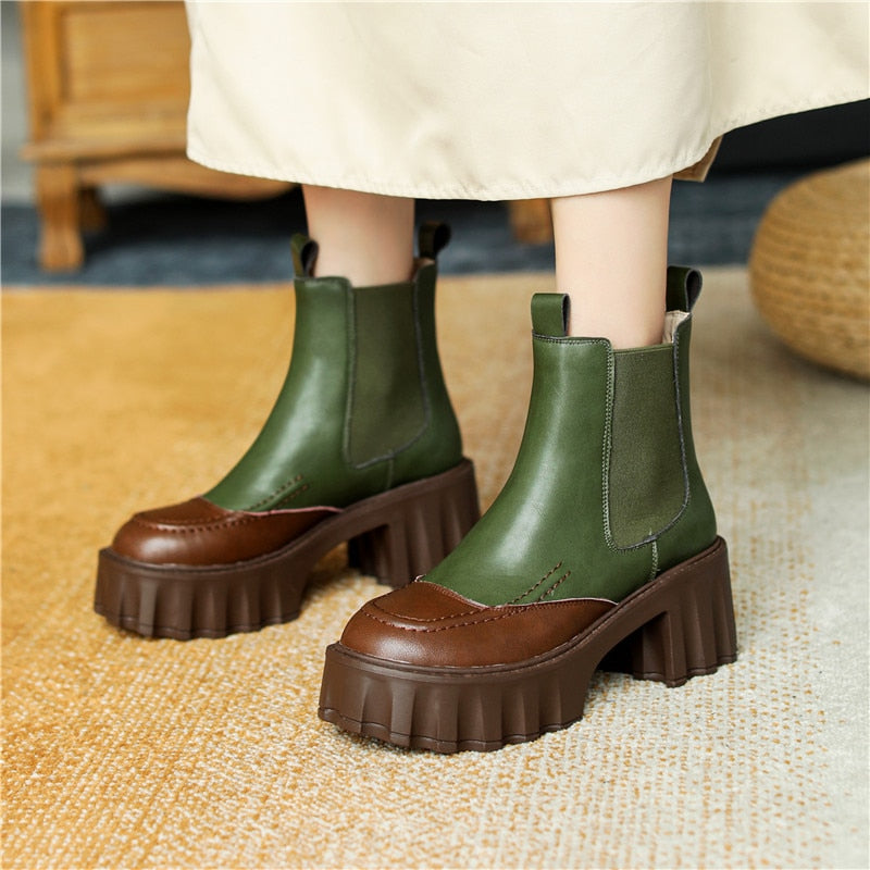 Harajuku Style Women Thick Heels Ankle Boots