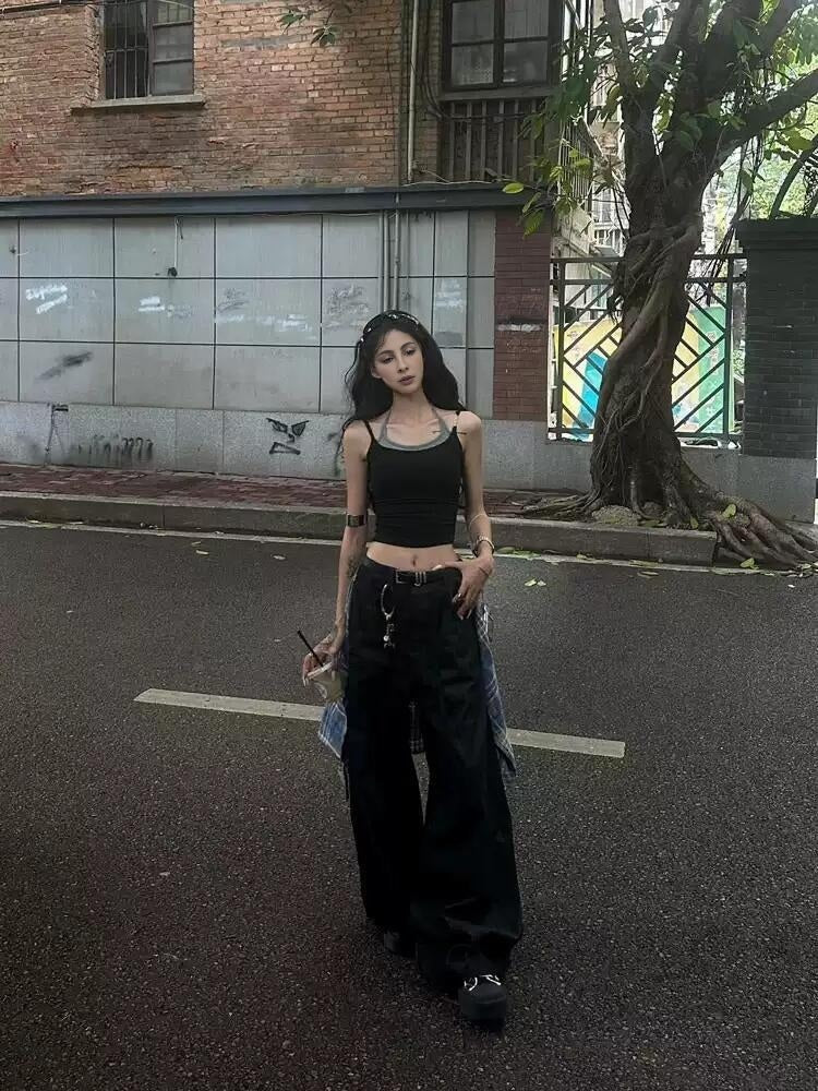 Harajuku Style Wide Leg Pants - Vintage Black