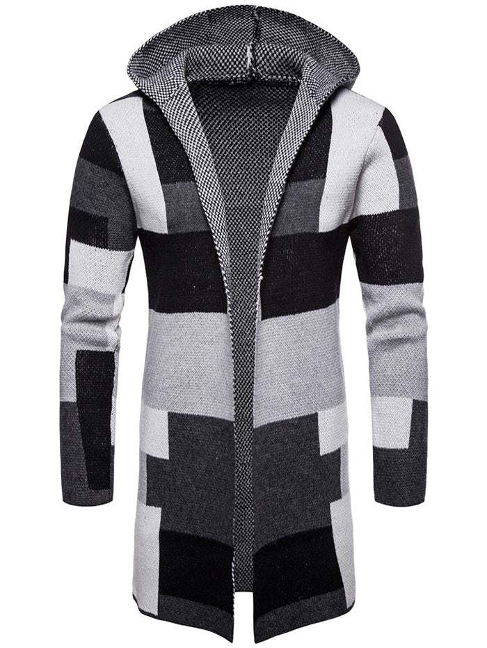 Harajuku Color Block Collarless Longline Cardigan
