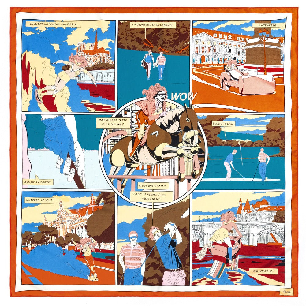 Twill Square Scarf with Sports Picture Print