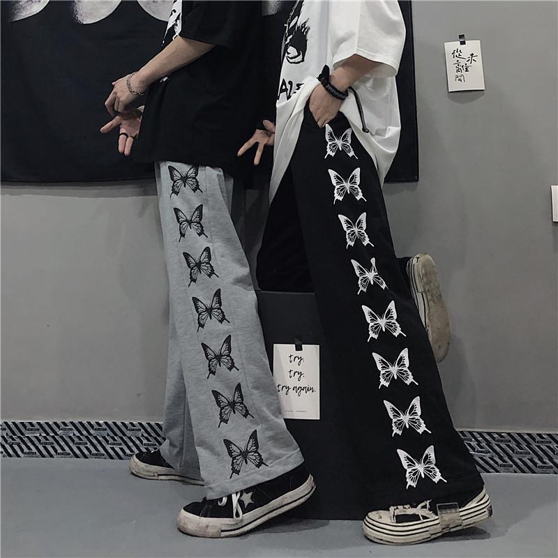 Harajuku Style Butterfly Print Casual Wide Leg Pants