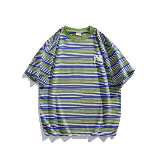 Playful Color Blocking Striped T-Shirt with Letter Print