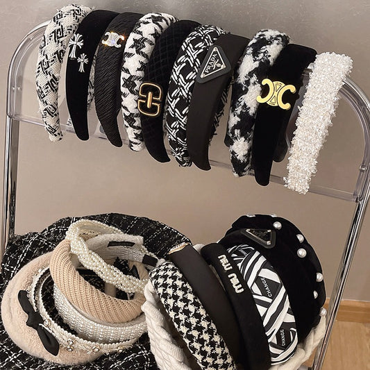 Black And White Plaid Woven Headband