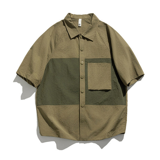 Color Blocking Patchwork Pocket Shirt