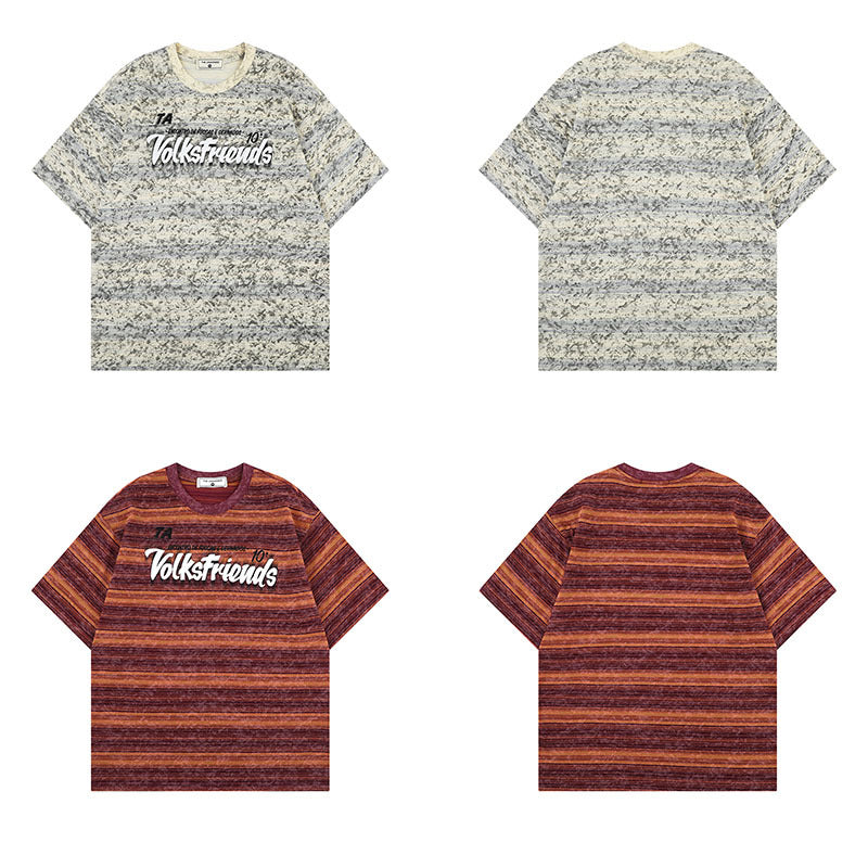 Harajuku Style Letter Print Stripe Loose Fit T-Shirt for Men