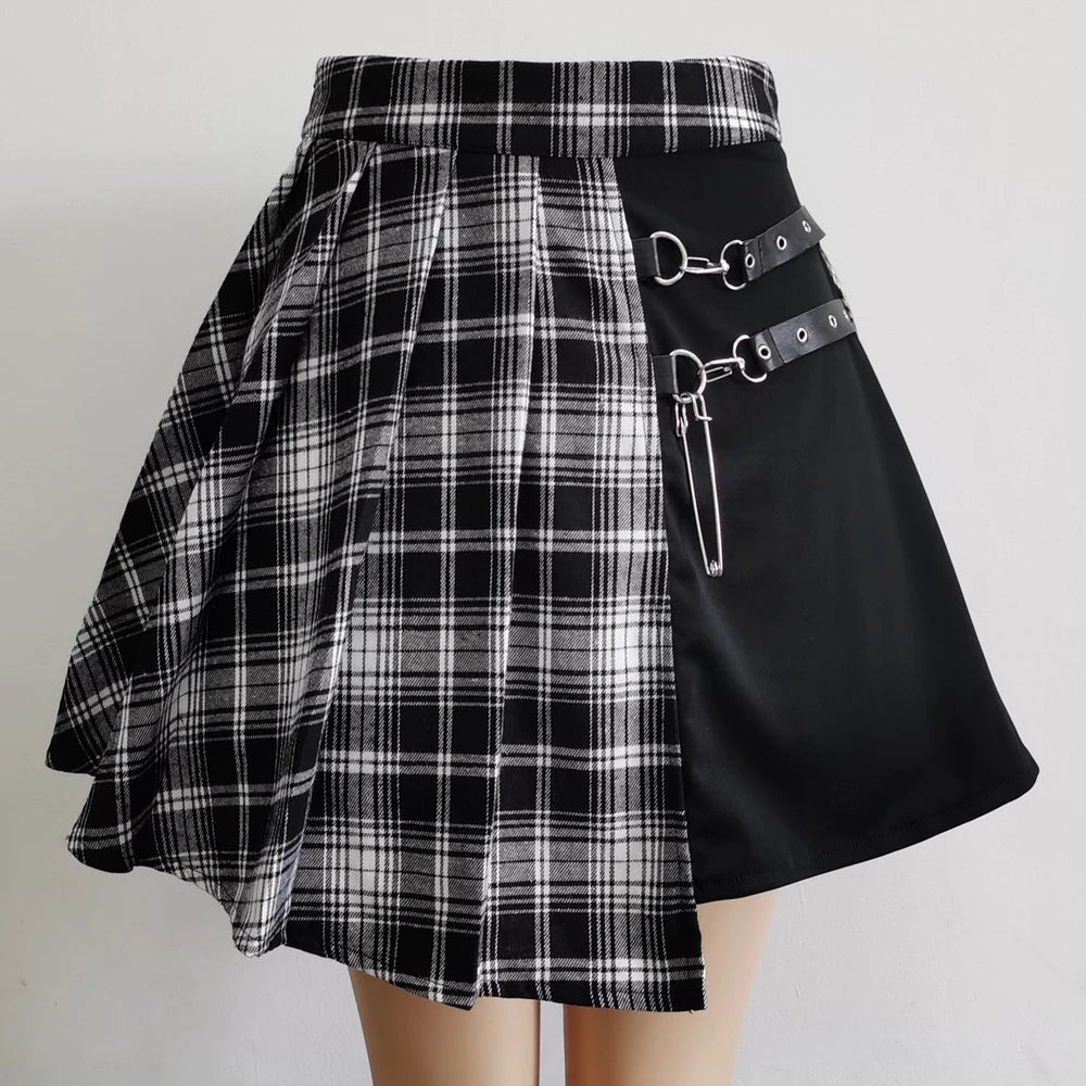 Gothic Kawaii Plaid Pleated Skirt - Harajuku Fashion