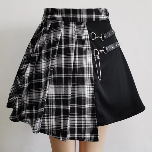 Gothic Kawaii Plaid Pleated Skirt - Harajuku Fashion