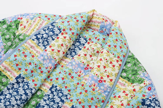 Chic Harajuku Vintage Floral Patchwork Quilted Jacket