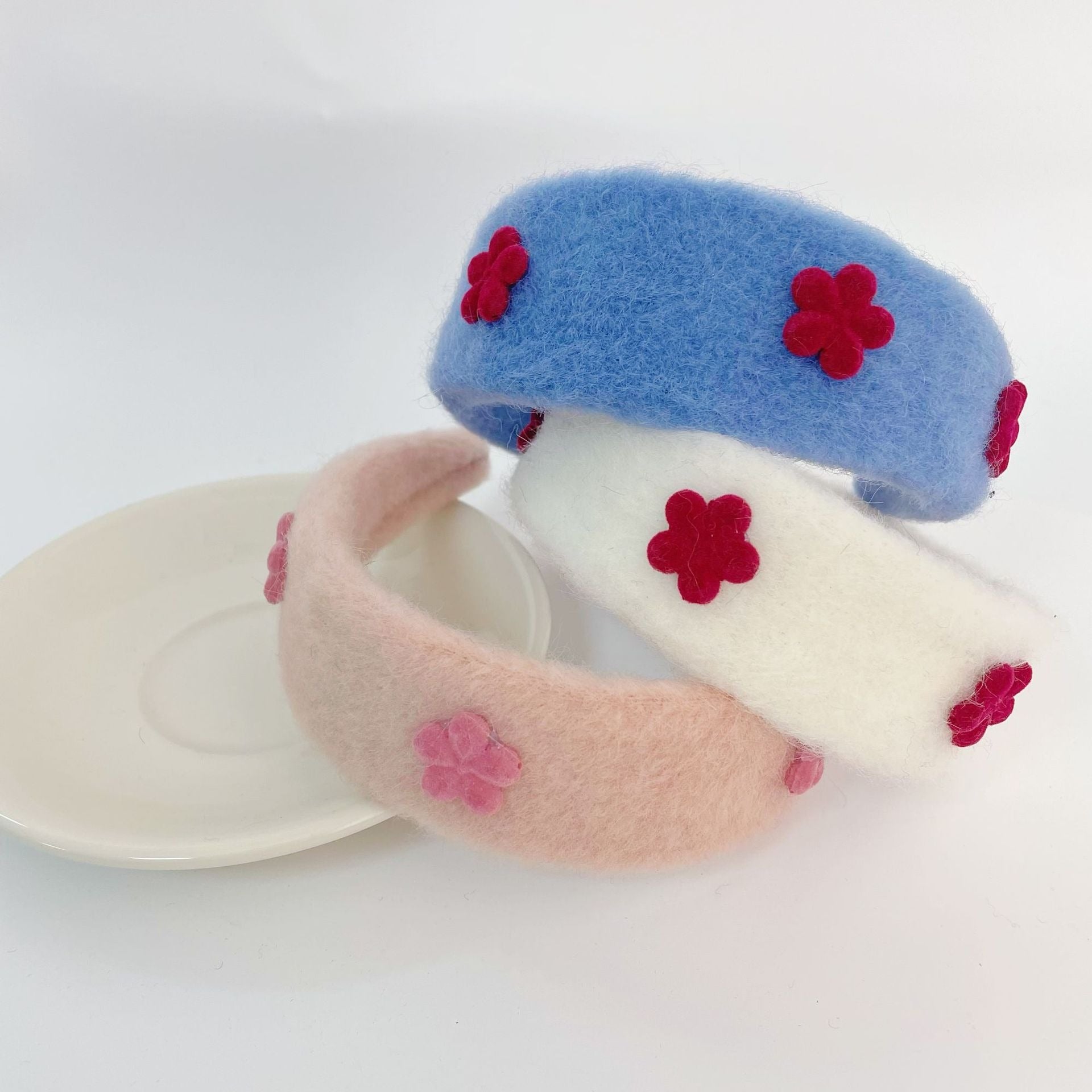 Korean Cute Flower Plaid Plush Hair Hoop