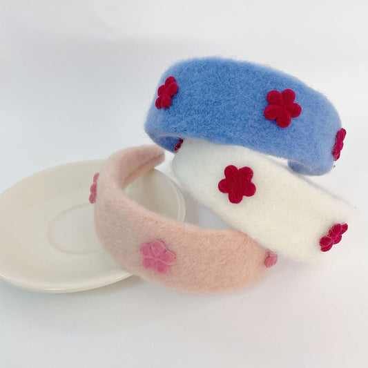 Korean Cute Flower Plaid Plush Hair Hoop
