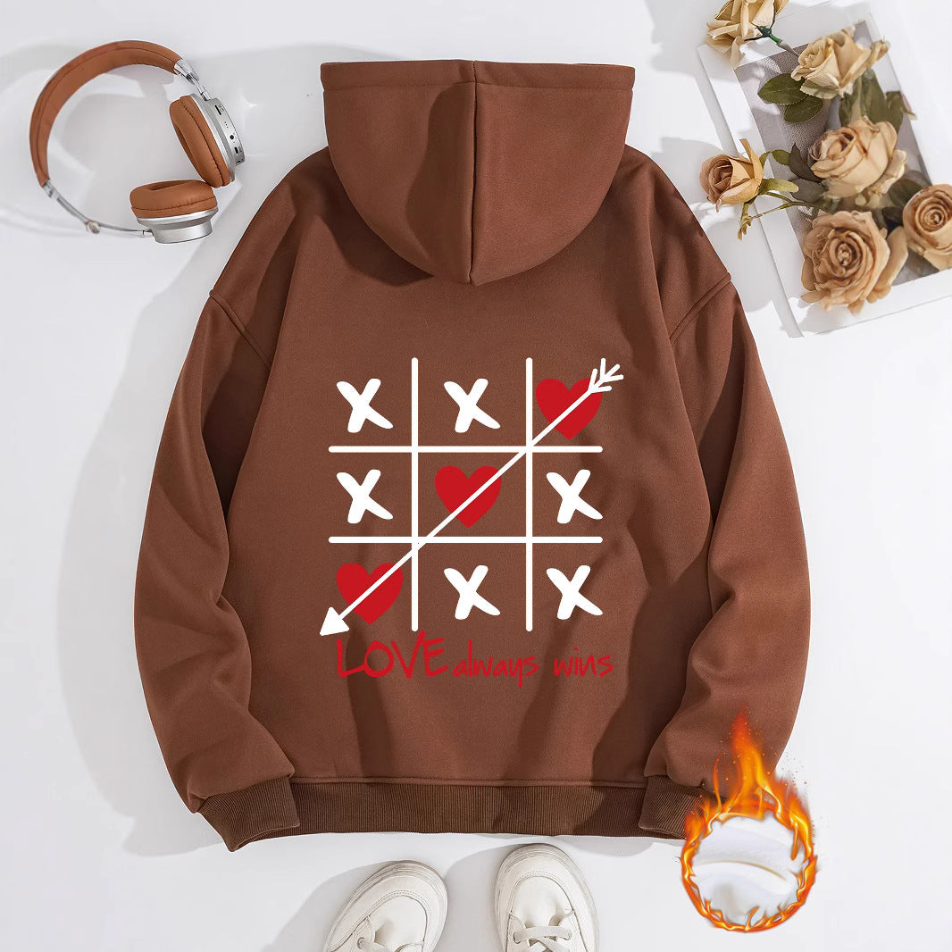 Thick Fleece Hoodie with Love Design