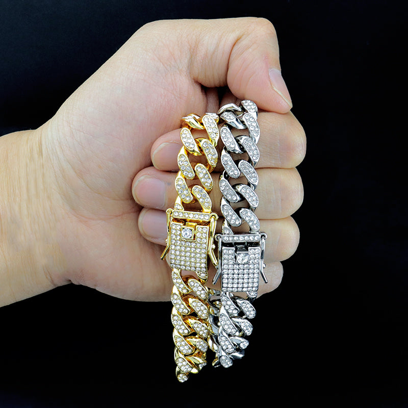 Harajuku Style Diamond-Encrusted Cuban Chain Bracelet