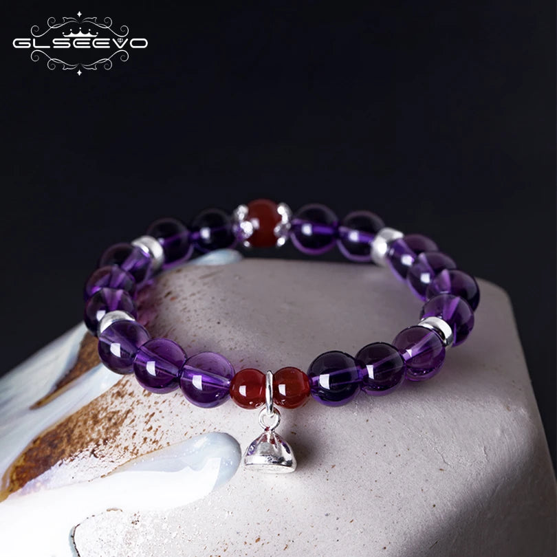 Adjustable 925 Sterling Silver Amethyst & Agate Bracelet