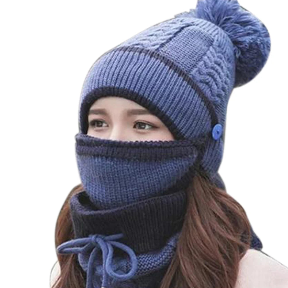 3PCS Harajuku Style Women's Winter Scarf Hat Set