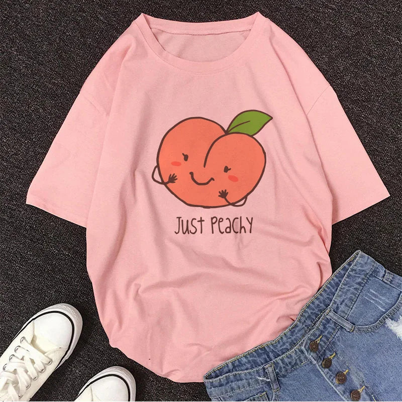 Kawaii Cartoon Peach Juice T-Shirt for Women