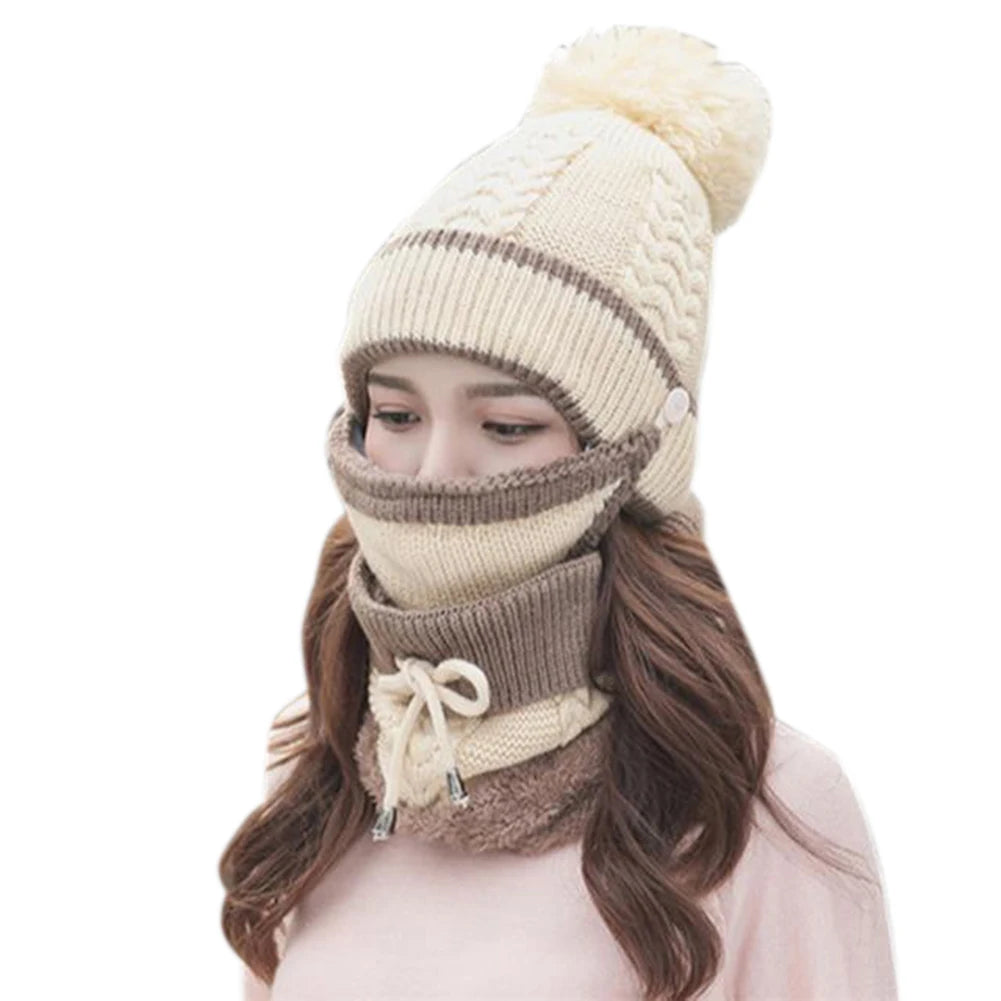 3PCS Harajuku Style Women's Winter Scarf Hat Set