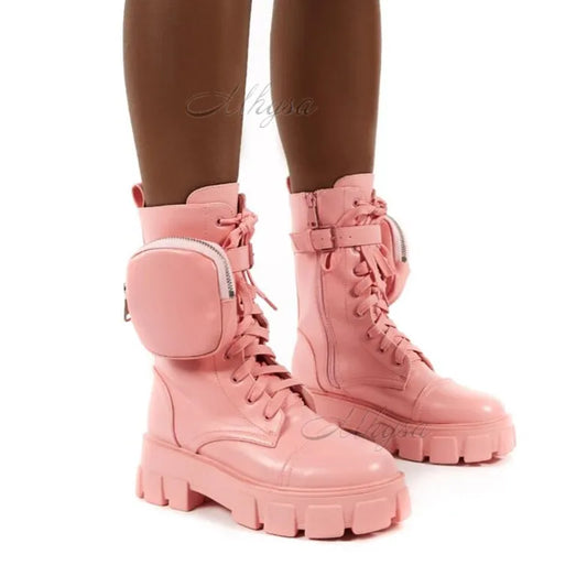 Harajuku Style Ankle Boots with Pocket and Buckle