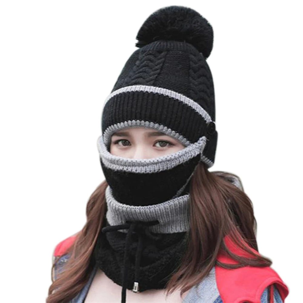 3PCS Harajuku Style Women's Winter Scarf Hat Set