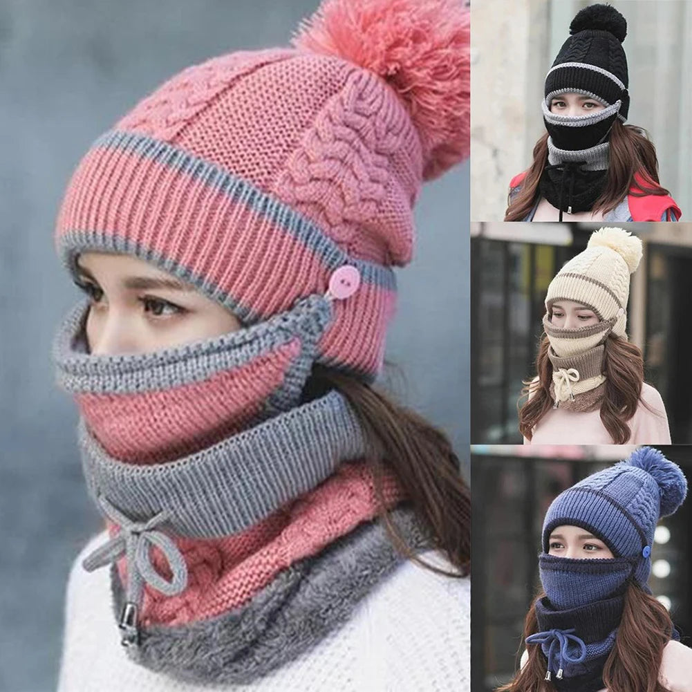 3PCS Harajuku Style Women's Winter Scarf Hat Set