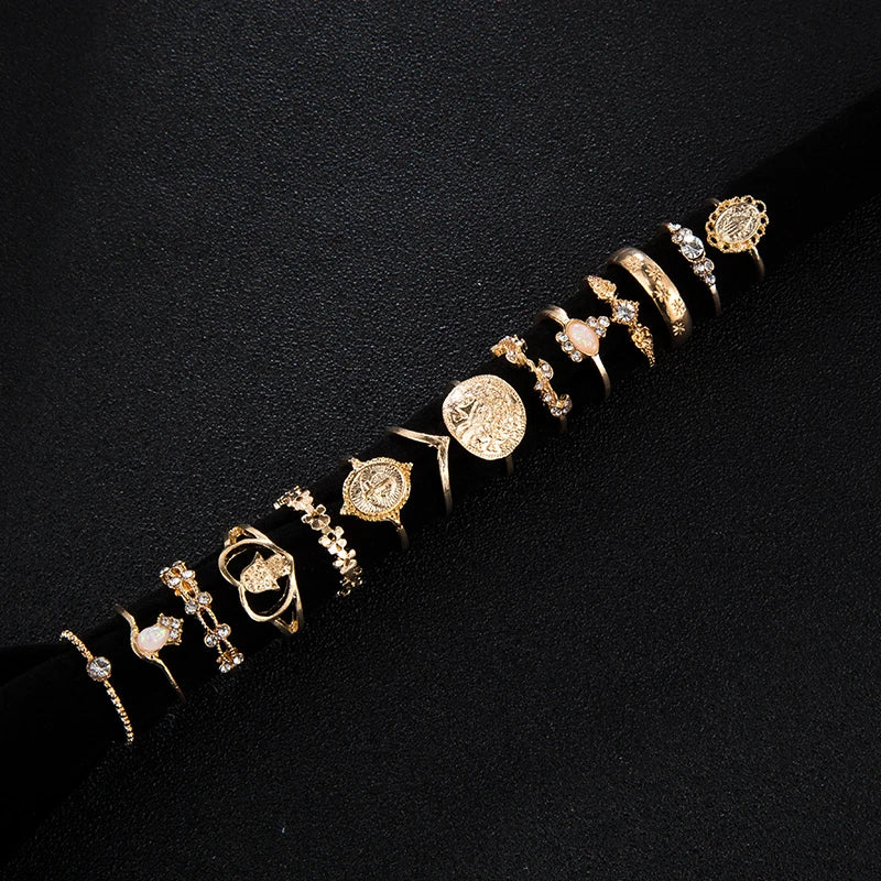 Tocona 15 Pcs Boho Virgin Mary Gold Rings Set for Women