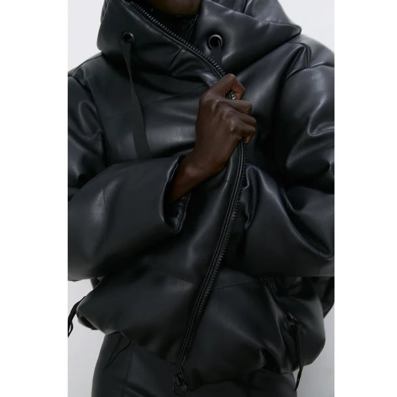 Harajuku Style Faux Leather Parka for Women