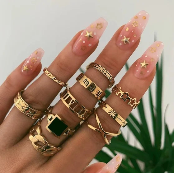 Tocona 15 Pcs Boho Virgin Mary Gold Rings Set for Women